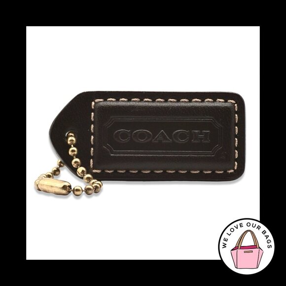 2" Y2K VINTAGE COACH Espresso Brown Leather Brass Fob Bag Charm Keychain HangTag - Picture 1 of 1